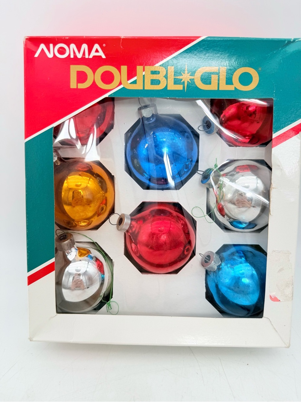 Vintage Christmas tree Holiday Glass Ornament Set - Red, Blue, Gold, Silver